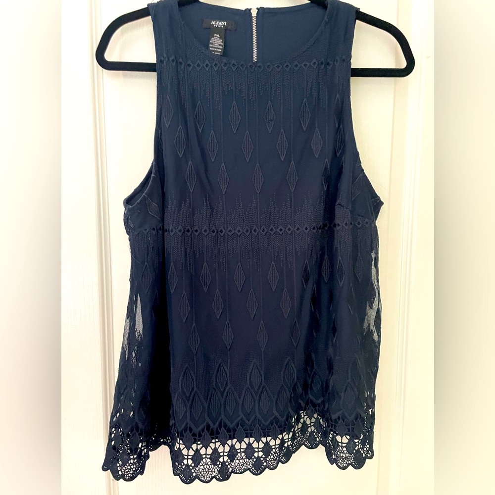 Alfani Navy Blue Lace Sleeveless Blouse